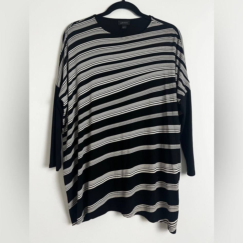 J.Jill Wearever Collection Black Beige Diagonal Stripe Batwing Sleeve Tunic‎ Top
